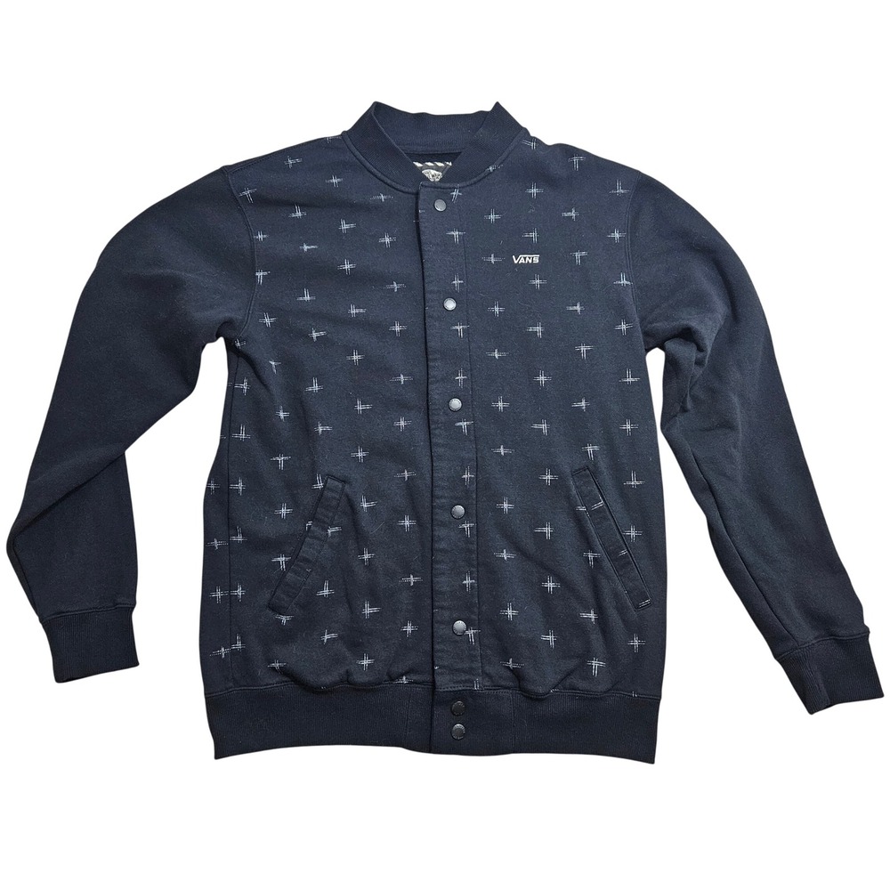 Vans Bomber Jacket Medium Black Cross Print Snap Front VN-0VO7BLK